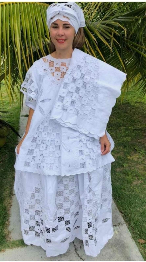 Conjunto Baiana Bordado Rechilieu com 6 peças (Xadrez)