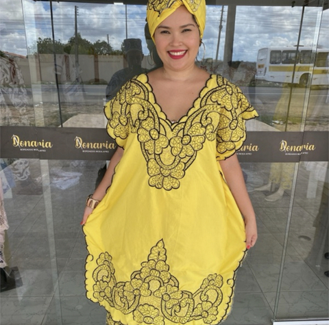 Conjunto Alaka Amarelo Bordado Cheio - 3 peças