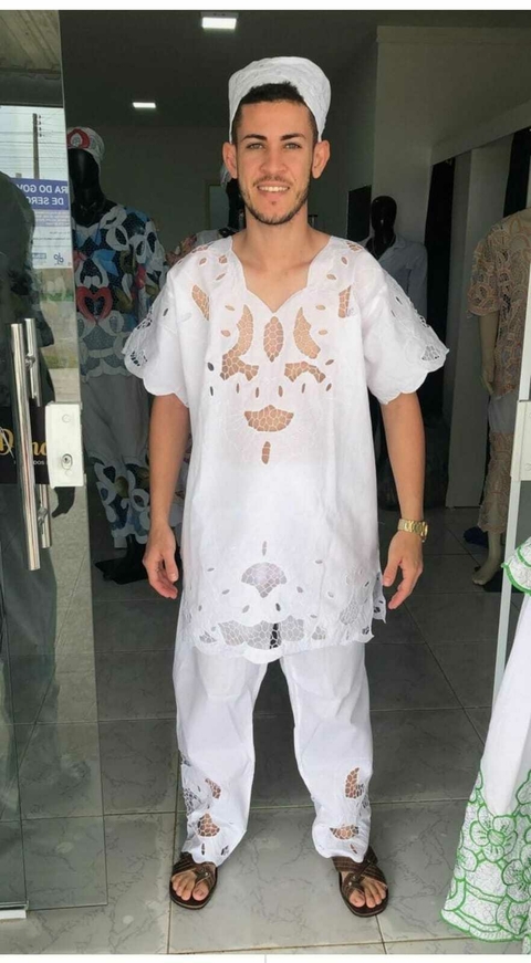 Conjunto Masculino - Branco Bordado Rechilieu (Nuvem)
