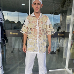 Conjunto Masculino de Botão - Branco bordado Rechilieu com detalhes em fio dourado - comprar online