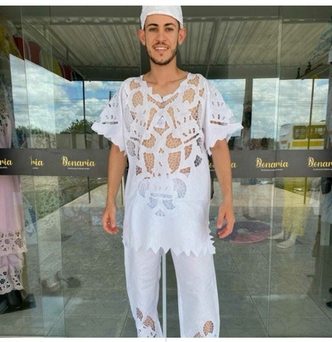 Conjunto Masculino - Branco Bordado Rechilieu (Xaxará)