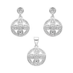 P931 - Conjunto Aros + Dije Flor con cubics, Plata 925