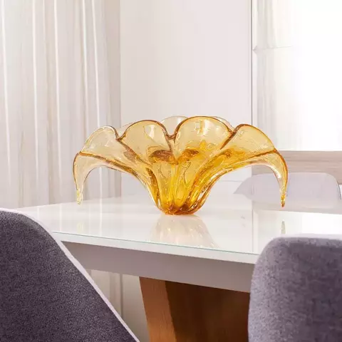 centro de mesa CRISTAL MURANO AMBAR grande 45cm ALTO PADRÃO