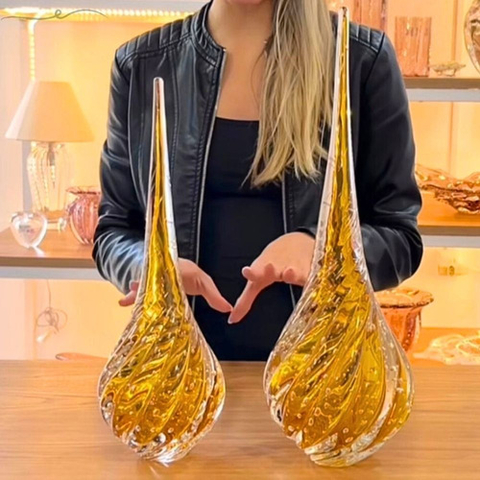 Par De Esculturas Gota piovere Cristal Murano P + G Ambar