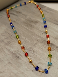 9044 Colar em Banho Ouro com Pedras Coloridas - Lorazz