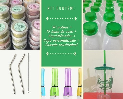 Kit G Sabores Variados + 1 Mini Liquidificador Portátil + Água de Coco