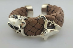 Brasalete de cuero trenzado con ranas de plata 925 - comprar online