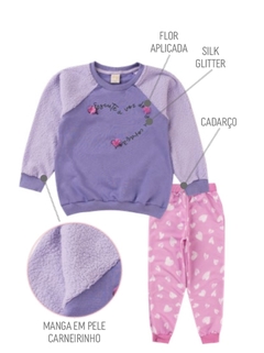 Conjunto Moletom Manga Lavanda Carneirinho Florzinhas