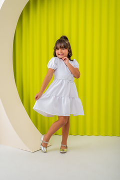Vestido Flor Branco com cinto - COLEÇÃO FESTAS na internet