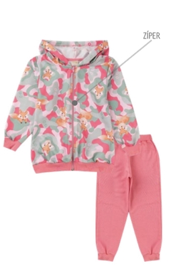 Conjunto Moletom Jaqueta Raposinha Rosa Coral