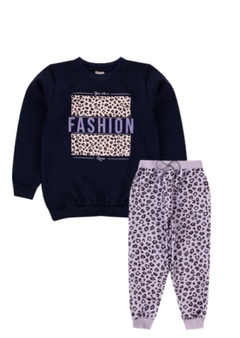 Conjunto Moletom Fashion Azul Marinho com Lilas