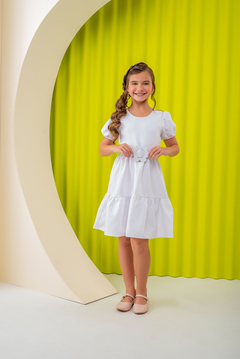 Vestido Flor Branco com cinto - COLEÇÃO FESTAS - comprar online