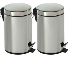 Kit 2 Lixeira Inox Banheiro Cozinha Pedal E Balde 5 Litros