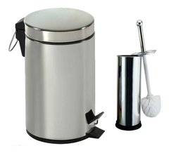 Kit Lixeira Inox Banheiro Cozinha Pedal E Balde 12 Lts + Escova