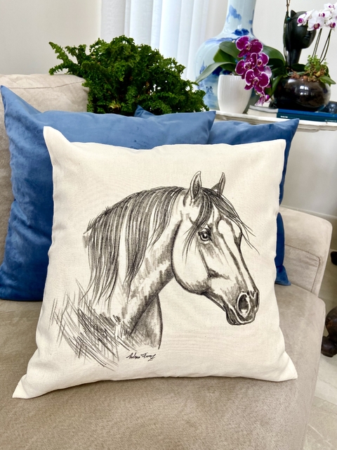 Capa de Almofada em Algodão Rústico Canetada