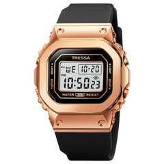 Reloj Tressa Ginny-05 Digital malla de Caucho Negro Bisel Rosé para dama - BRAINE JOYAS Y RELOJES