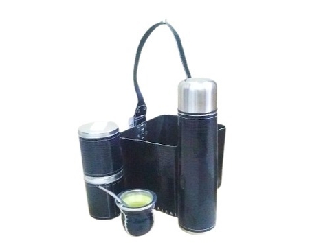 Set Matero Canasta Cuadrada Termo Acero 1000ml Yerbera Azucarera y Mate Forrado Cuerina Cod 116-294