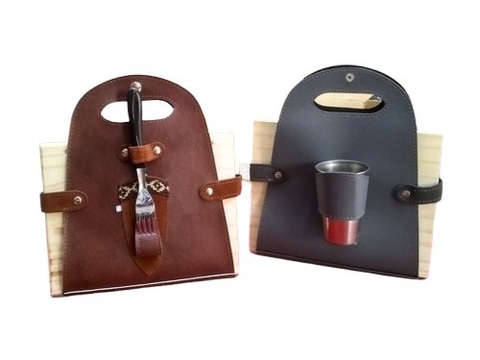 Set de Asado con Funda Tabla de Madera Cubiertos y Vaso de Acero Cod 190-173