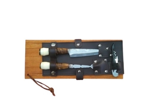 Set De Asador con Funda Tabla de Madera Cuchilla Trincheta y Destapador Cod 190-223