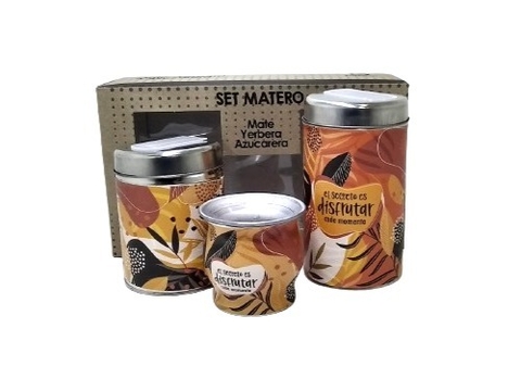 Set Matero Yerbera Azucarera y Mate de Aluminio Forrados en Cuerina en Caja de Regalo Cod 400-1015 - comprar online