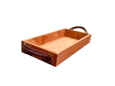 Bandeja de Madera con Manijas de Cuero Mediana Cod 948-174