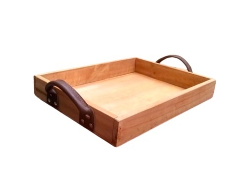 Bandeja de Madera con Manijas de Cuero Grande Cod 948-175