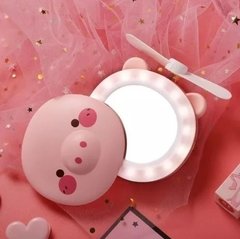 Espelho LED para maquiagem portátil com Ventilador - Porquinho