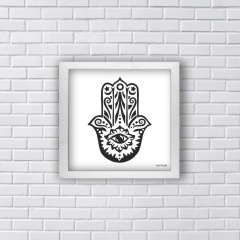 Quadro Mão de Fátima Hamsá Preto e Branco