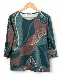 BLUSA Caroll 25144 3/4 BASIC PUNHO NEW SLIP FOLHAGEM - Loja de Roupas A Praça 
