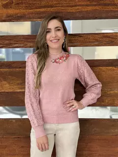 Blusa Portal 1437 fechada manga rendada - comprar online