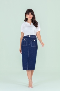 Saia Hadaza 38279 jeans com pesponto e bolso frontal sobreposto na internet