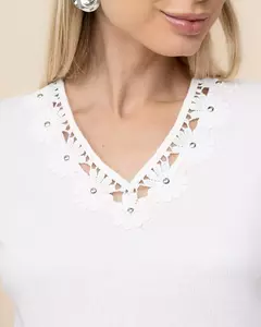 Blusa Mauricio 13903 13904 m/c com guipir malha canelada de algodao