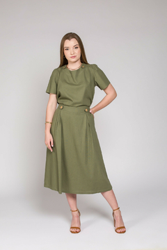 Saia Jana Marçal 20001 Aline visco linho midi evase - comprar online