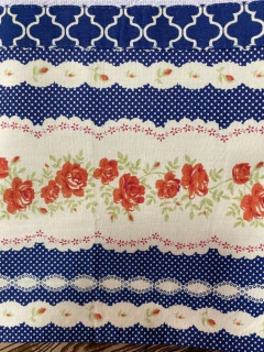 Pano de Prato Floral Treliça Azul Marinho - comprar online