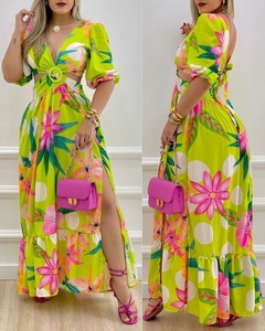 Vestido tropical fenda cód 1577