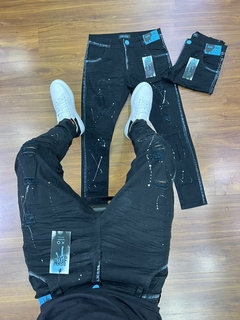 CALÇA JEANS MASCULINA STILO JOGADOR BROW PRETA E AZUL - comprar online