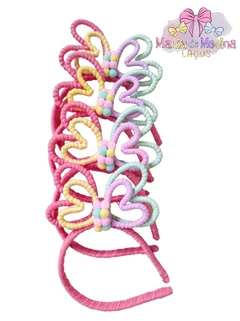 Tiara coração duplo com pompom