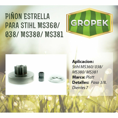 Piñon Estrella Motosierra Stihl Ms380 Ms381 3/8 7 Dientes - Gropek