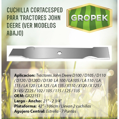 Imagen de Juego Cuchillas Tractor John Deere D130 La120 La135 La125 X2