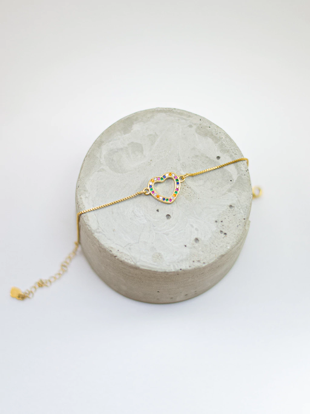 Pulseira Coração Zircônica Colorida Banho de Ouro
