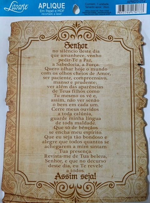 Aplique Papel e MDF - Oração