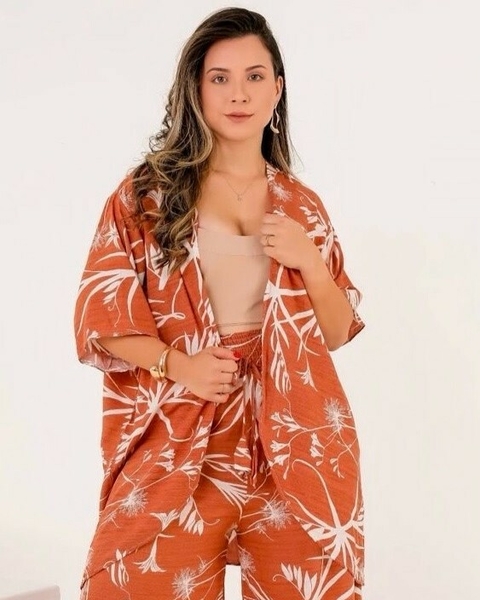 Kimono Alongado Viscose Creponada Estampado - comprar online