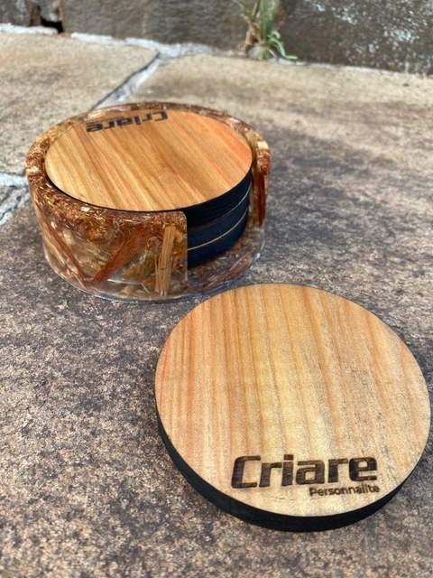 Kit corporativo - Porta copos em Madeira e Resina