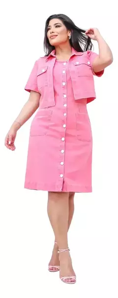 Vestido Jeans Color Com Bolero 12630 Joyaly Moda Evangélica