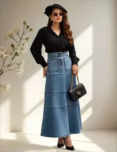 Saia Longa Jeans 12792 Joyaly Moda Evangélica - loja online