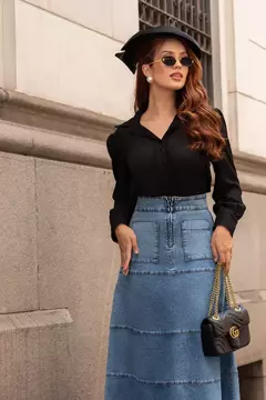 Saia Longa Jeans 12792 Joyaly Moda Evangélica - Bella Fiorella Moda Evangélica