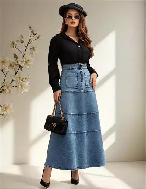 Saia Longa Jeans 12792 Joyaly Moda Evangélica