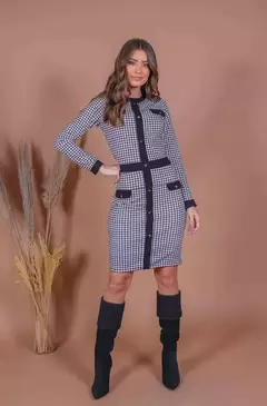 Vestido Tubo Pied Poule 31391 Joyaly Moda Evangélica