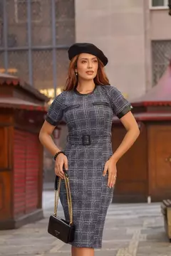 VESTIDO DETALHE COURO - 65577 - JOYALY na internet