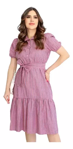 Vestido Jeans Midi Com Listras E Botões Fagian Moda Feminina na internet